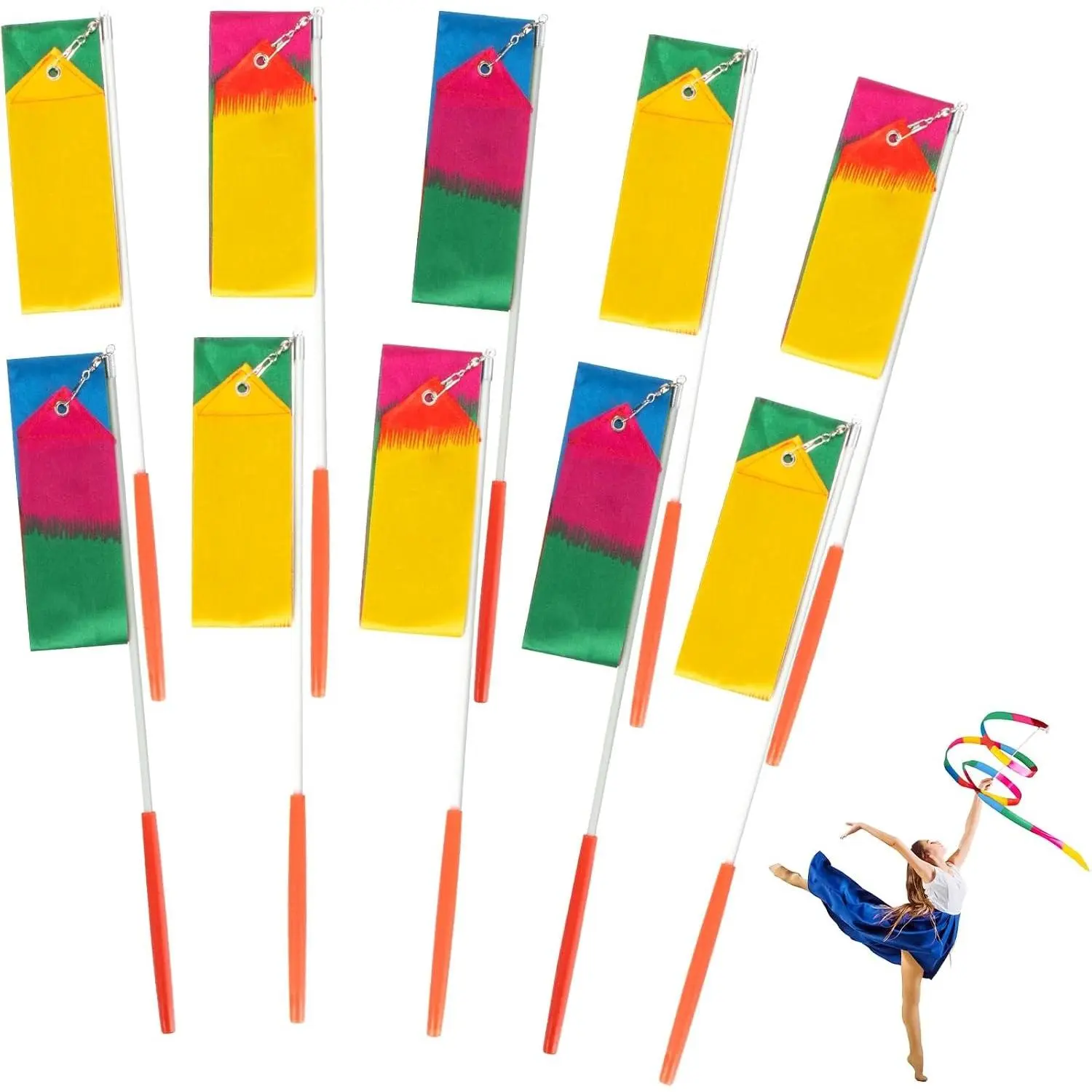 10PCS Dance Ribbons - Gymnastics Wand, Ribbon Dancer Stick for Artistic Dance, Gymnastics, Talent Show, Outdoor Games, Fitness, Training