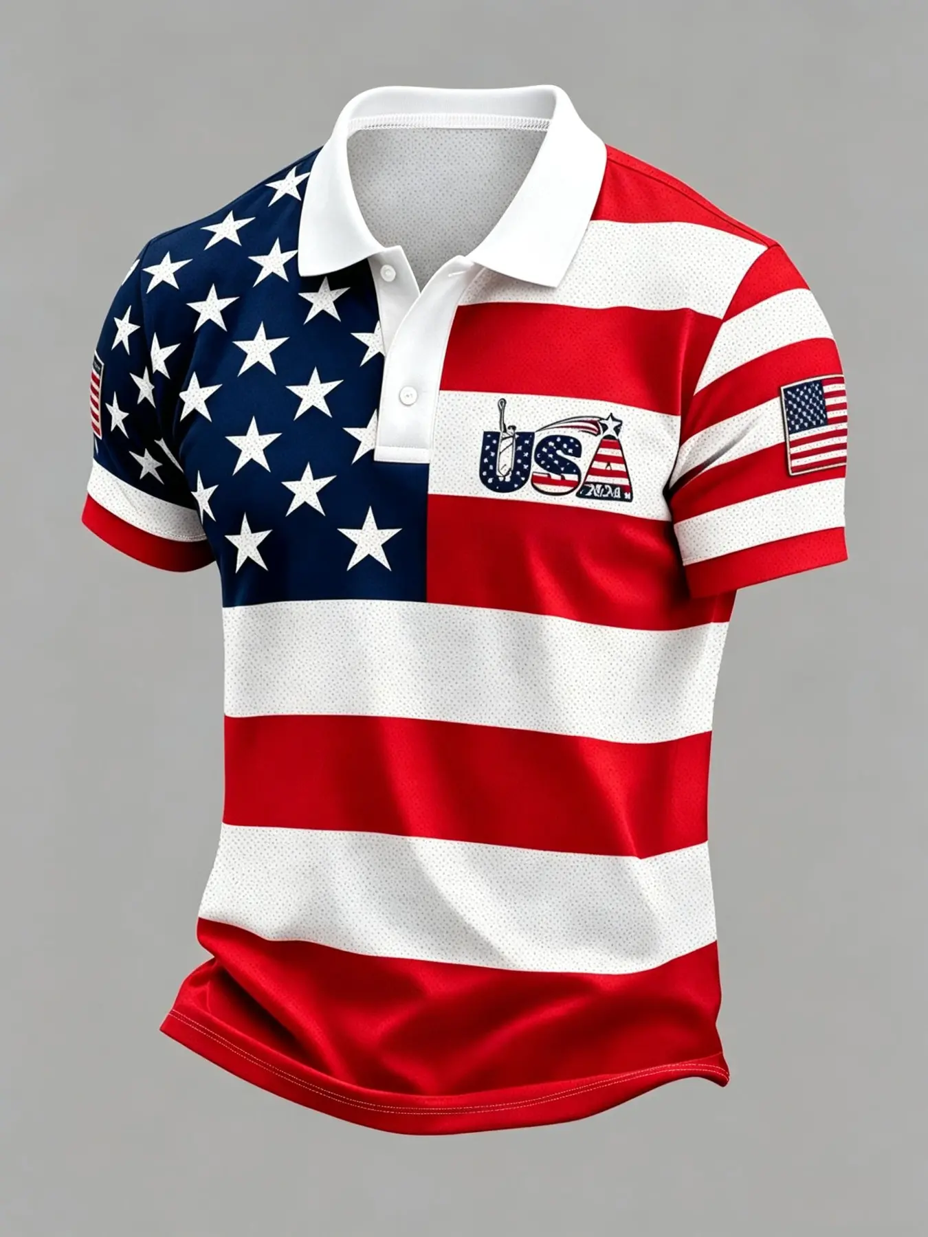 Men's Comfortable Breathable Usa Flag Casual Collared Polo Shirt, Summer Breathable Top, All over Print, Casual Slim Fit, Short Sleeve, Daily Wear, Gift Idea