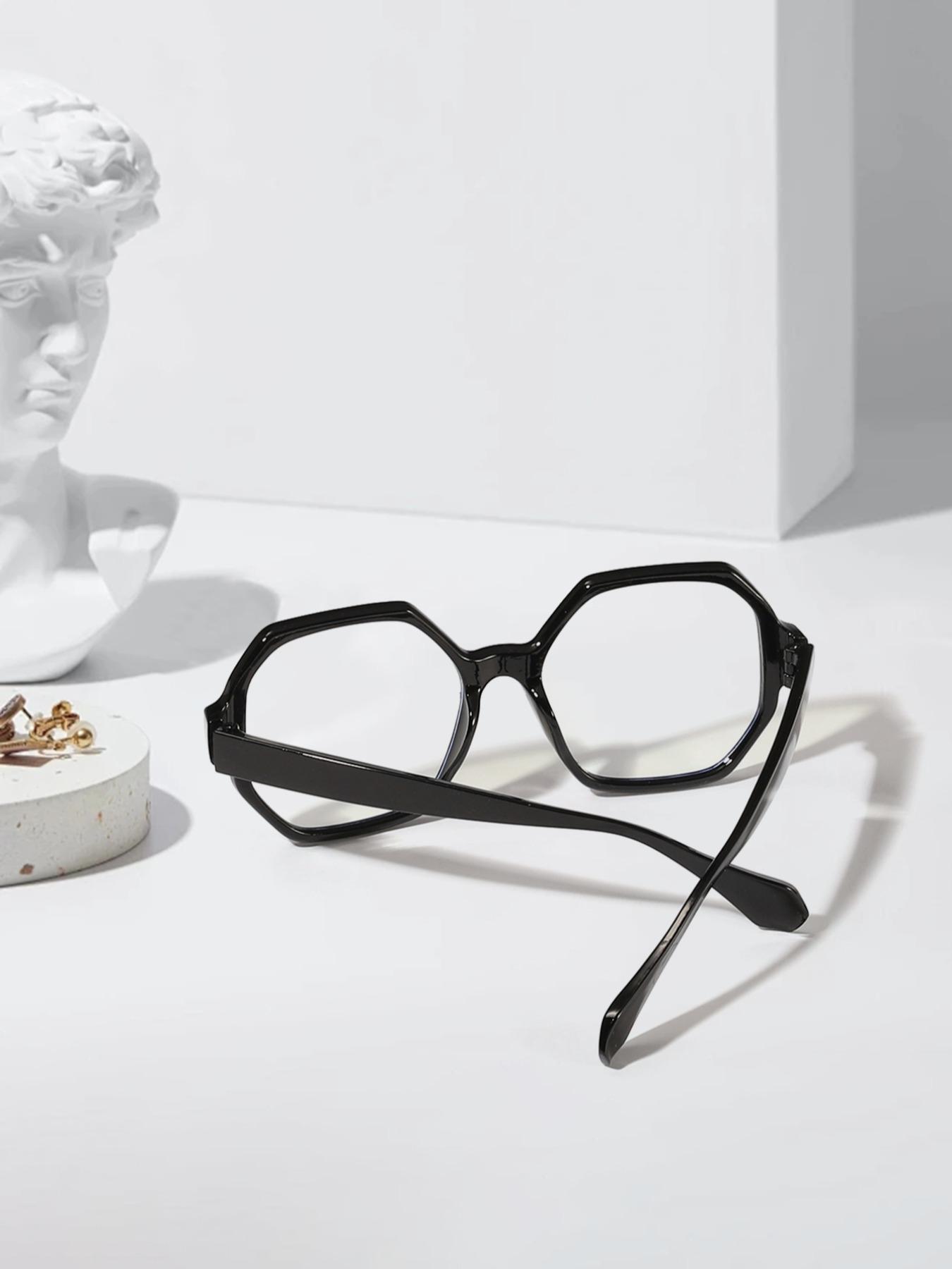Unisex Simple Style Geometric Frame Eyeglasses, Trendy Tortoiseshell & Plain Color Eyeglasses for Women & Men, Fashion Accessories for Daily Use