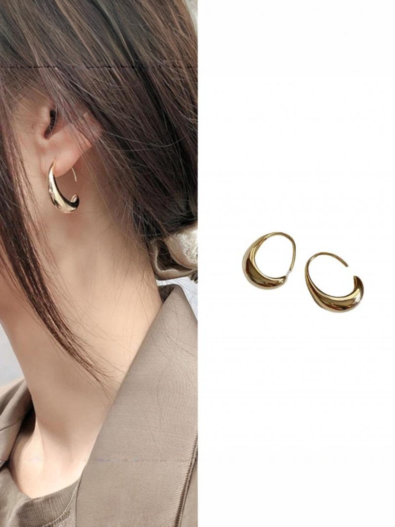 Golden/silver Color Earrings, Personality Exaggerated Casual Style, Plain Design, Metal Chain Material, All-Season Accessory