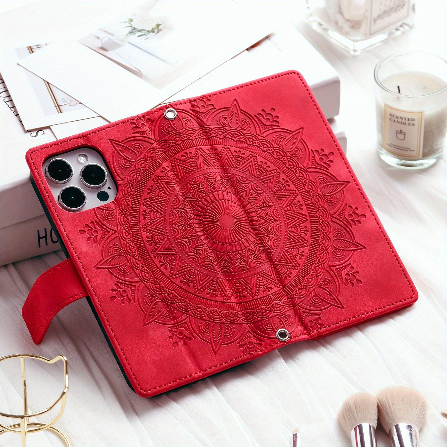 Pu Synthetic Leather Case for Various Iphone Models, Including 17, Air, 16e, 16, 15, 14, 13, 12 Mini, 11 Pro, X, Xs Max, Xr, 8, 7 Plus, Se, 5g From 2023 and 2020, Embossed Flower Design, Wallet with Card Holder