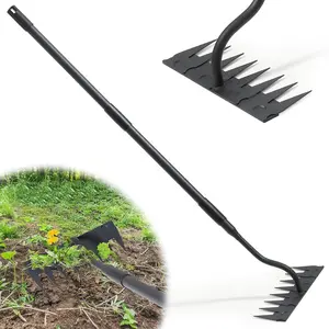 Manual Weeder Tool,8 Tines Garden Weeding Rake with  ,55 Inch Long Handle,Heavy Duty Stand Weeding Tool for Weeding Loosening Soil Gathering Leaf Leveling Thatch Rake