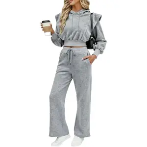 Beauty's WardrobeCHICME Womens 2 Piece Outfits Cropped Long Sleeve Hoodie and Wide Leg Sweatpants Set Fall Fashion Sweatsuit Tracksuit
