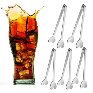5pcs/set Mini Tongs, Stainless Steel Small Tongs 5Inch Heart Shape Serving Tongs, Small Kids Tongs for Serving Food, Cooking,Appetizers,Ice Cube, fruits, Sugar
