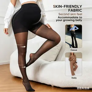 Women's Maternity Sheer Tights - High-Stretch, Body-Fitted, Butt-Shaping, Tummy Control, Polyamide-Elastane Blend, Semi-Sheer, Seamless, Anti-See-Through Thick Butt Panel, Breathable, Stretchy Fabric, First Trimester, for Work & Daily Wear