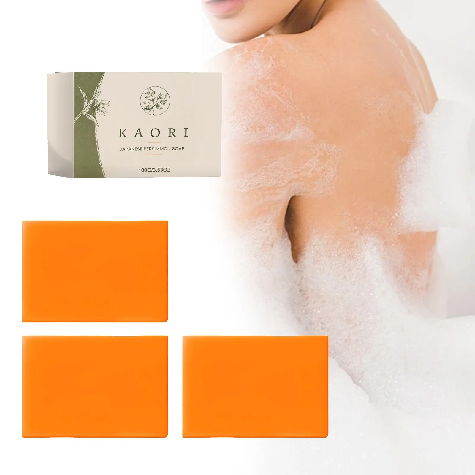 3-Pack Persimmon Soap 100g Per Box, Natural Fresh Scent, Moisturizing Bath Soap, Gentle Ingredients, Comfortable Skin Cleansing