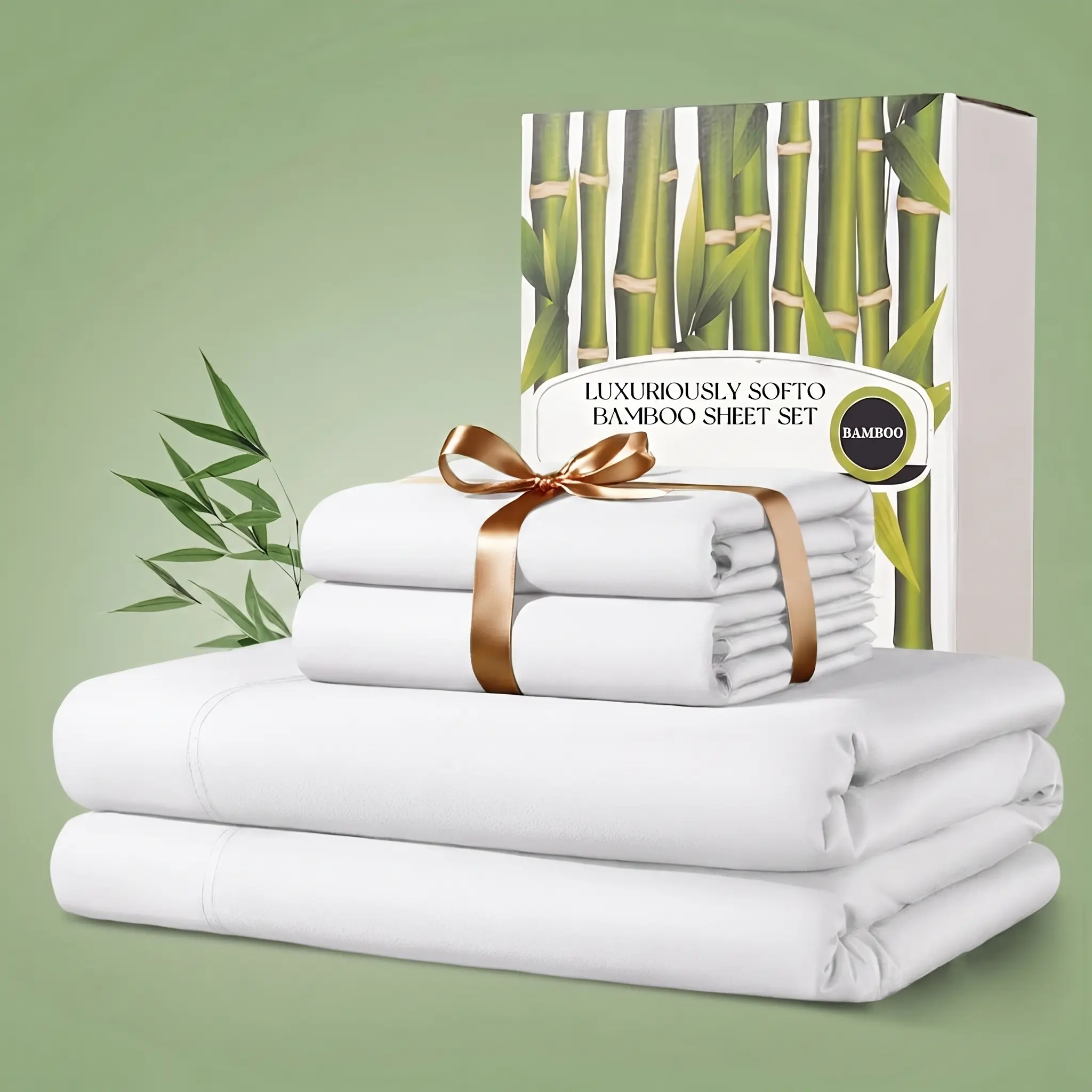 OS OMYSTYLE  4Pcs Bamboo Cooling Bedding - Extra Deep Pocket Breathable And Cooling For Hot Sleepers And Sweats, Pillowcases, Flat Sheet And Fitted Sheet - A Perfect Gift for Men,Women,Queen And King Sizes, Next Day Delivery