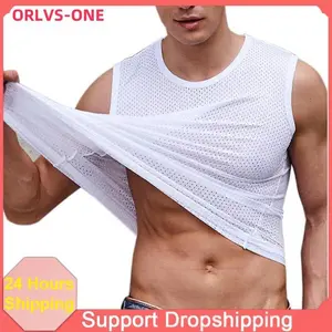 Men's Undershits Ice Silk Mesh Tank Tops Gym Stringer Transparent Bodybuilding Sleeveless Shirt Fitness Vest Male mesh Muscle