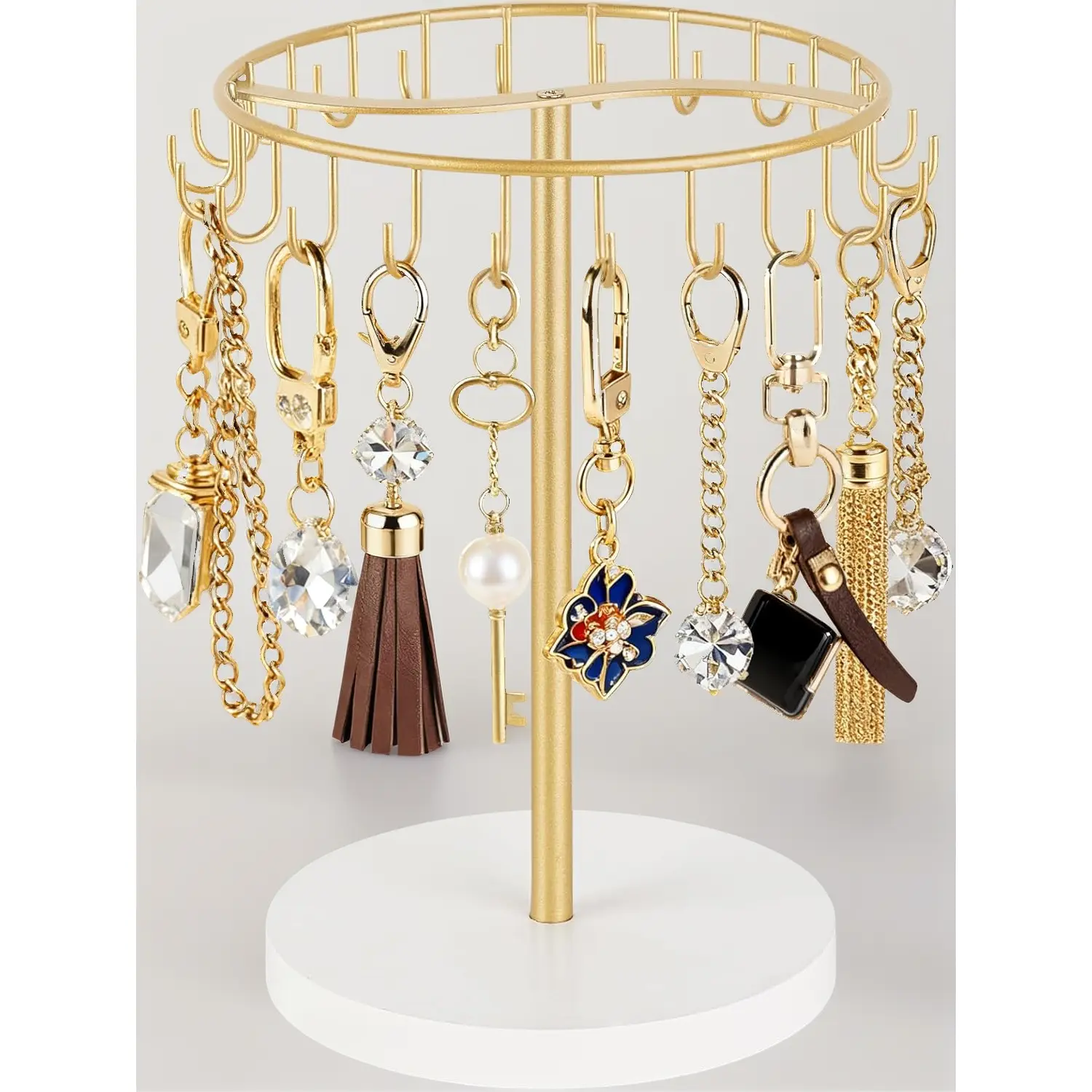 Keychain Display Stand for Vendor, Metal Bracelet Holder Organizer Hand Sanitizer Keychain Display with 22 Hooks Storage Keychains Bracelet for Study Desk Entryway Decor, Gold