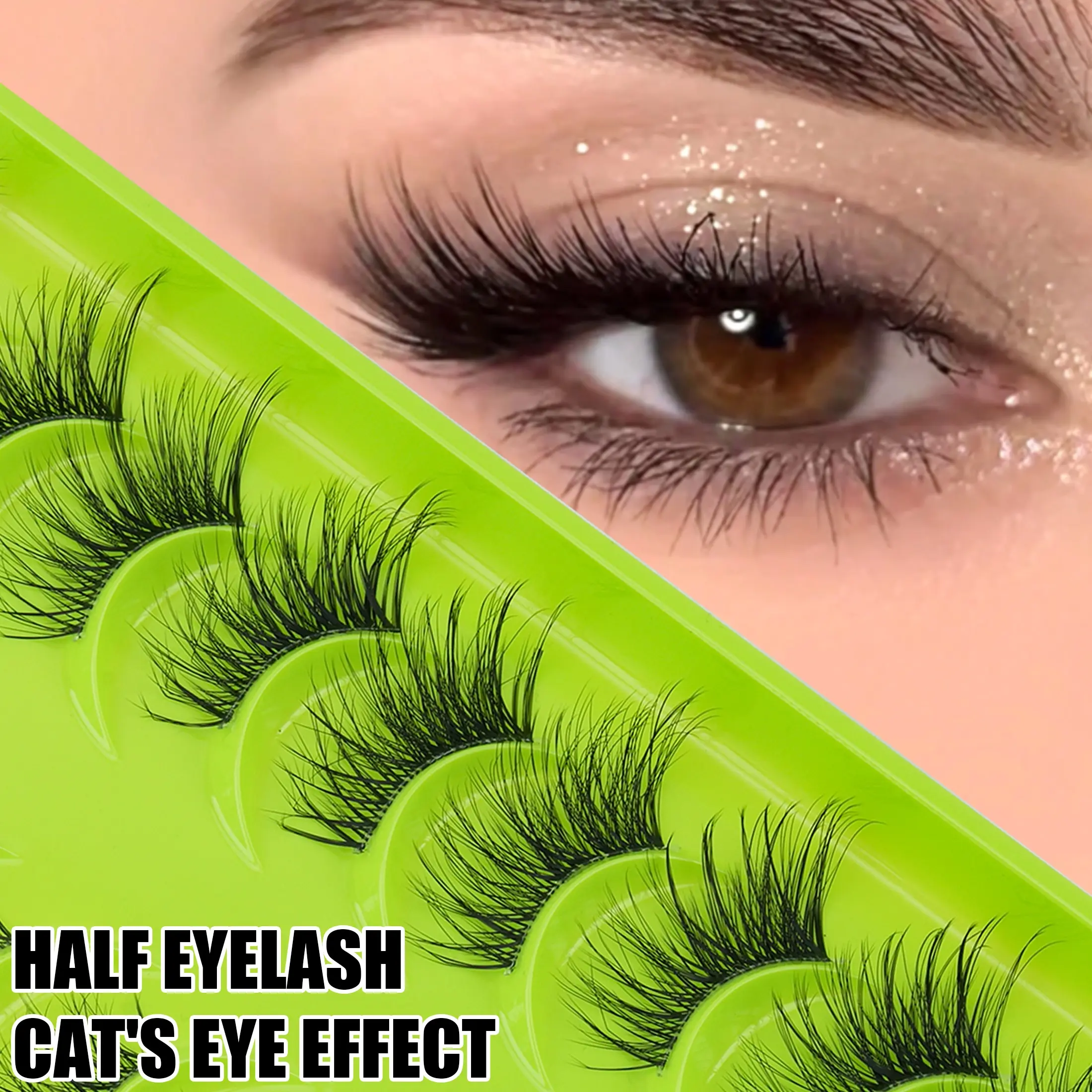 10 Pairs Cat Eye Fluffy Half Lashes, Reusable, Suitable for Beginners, Natural Look, Band Half Lash Strips, False Eyelashes