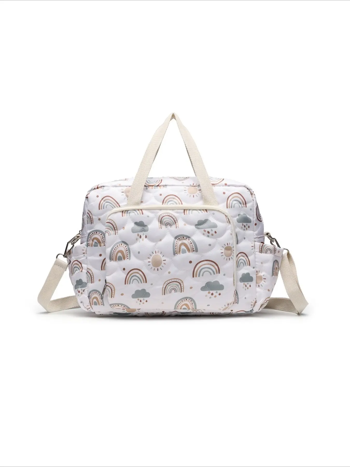 Cute Rainbow Animal Quilted Diaper Bag, Multi Side Pockets, Waterproof Mommy Handbag, Detachable Crossbody Strap, Large Capacity Baby Travel Nappy Bag, Large Diaper Bags