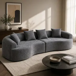 Curved Boneless Modular Sectional Sofa - 106" Grey Chenille, 4-Seat Medium-Firm Sleeper with High-Density Foam & Spring Support for Living Room