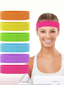 6 Pcs 80s Style Women's Headbands, Polar Fleece Sports Headbands, Fluorescent Color Party Accessories, Retro Fitness Yoga Tennis Running