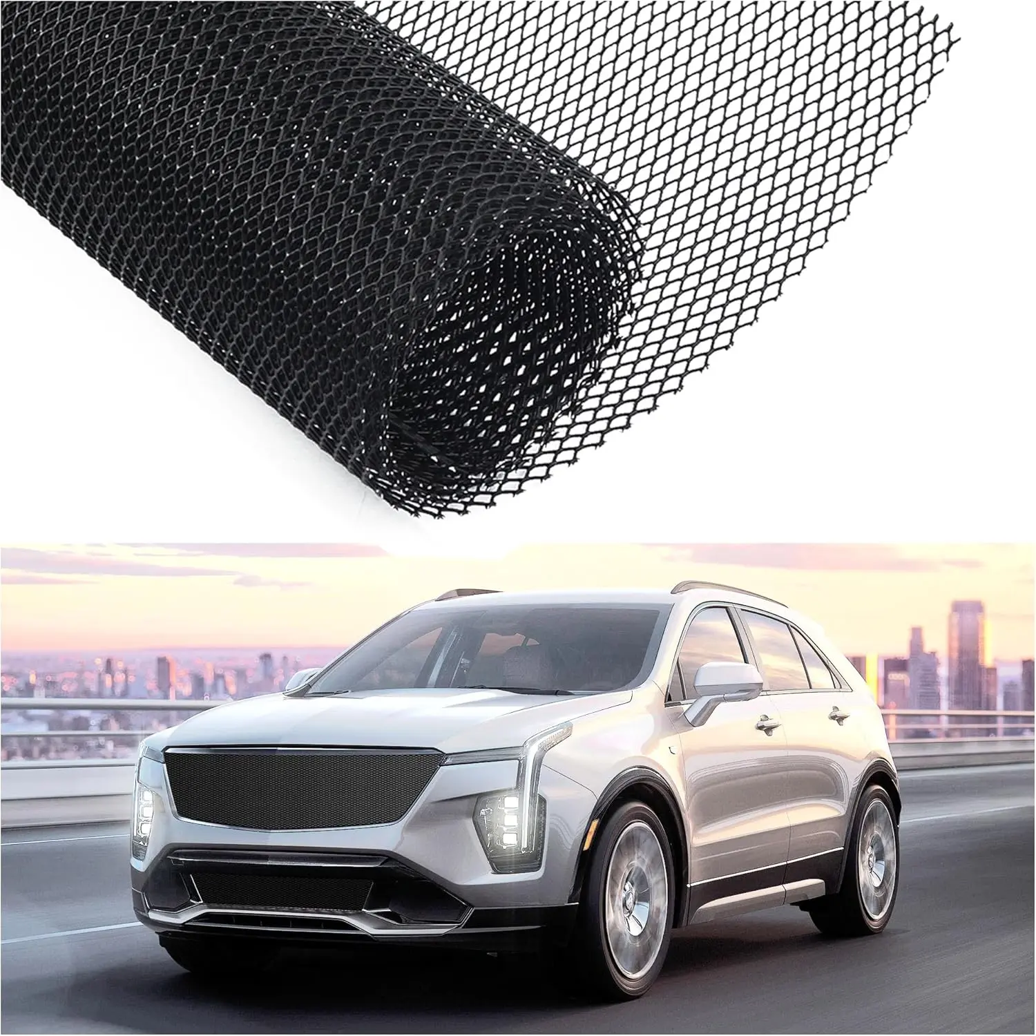 40"X13" Trimmable Universal Rhombic Hole Car Grill Mesh Front Bumper Grille Insert Shielding Gravel Guard for Spoiler Bumper Car Decor (4x8 mm)