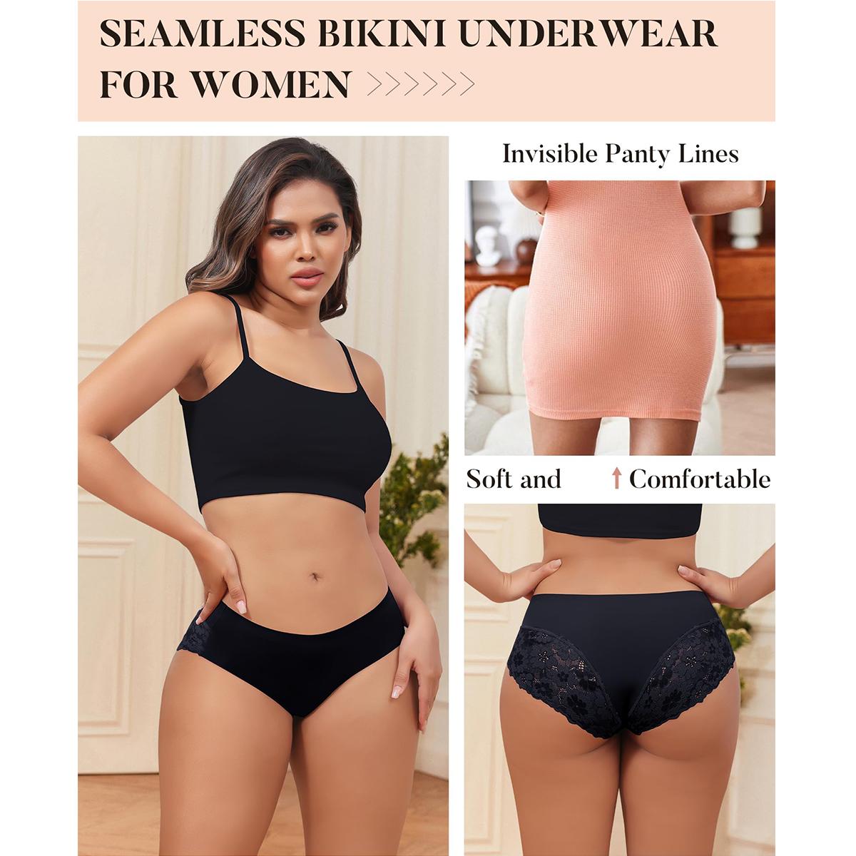 LEVAO Cheeky Underwear for Women Lace Seamless Bikini Panties Ladies Soft No Show Hipster 6 Pack S-XXL