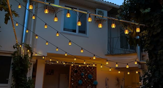 Christmas Solar-Powered Outdoor Flame-Effect String Lights (15 Bulbs, 33FT) Garden & Lawn Decorative Lights, Solar LED Night Lights for Christmas Parties, Outdoor Garden Decor summergarden
