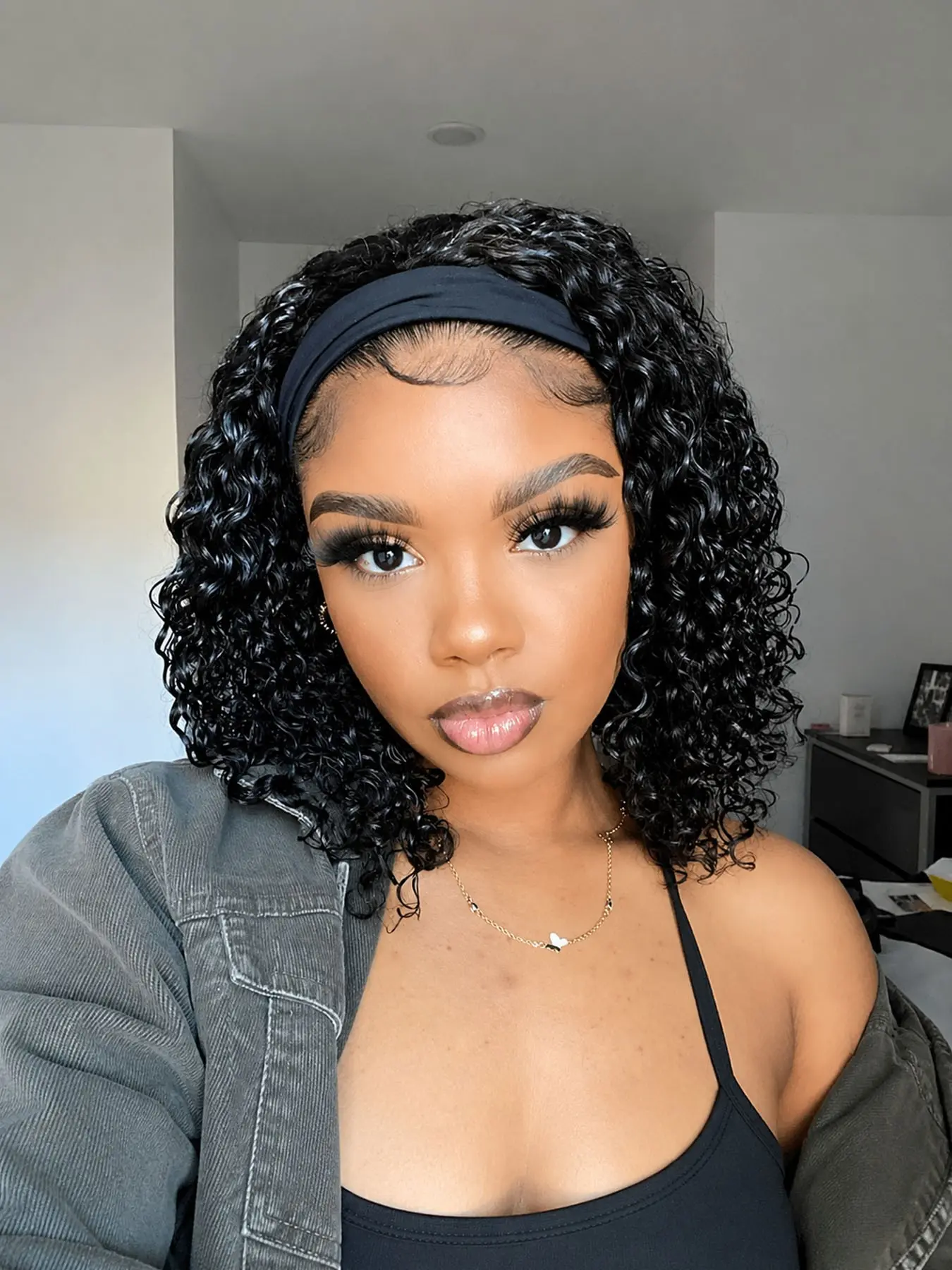 Headband Wig 14inch Short Kinky Curly Headband Wigs for Black Women Synthetic Hair