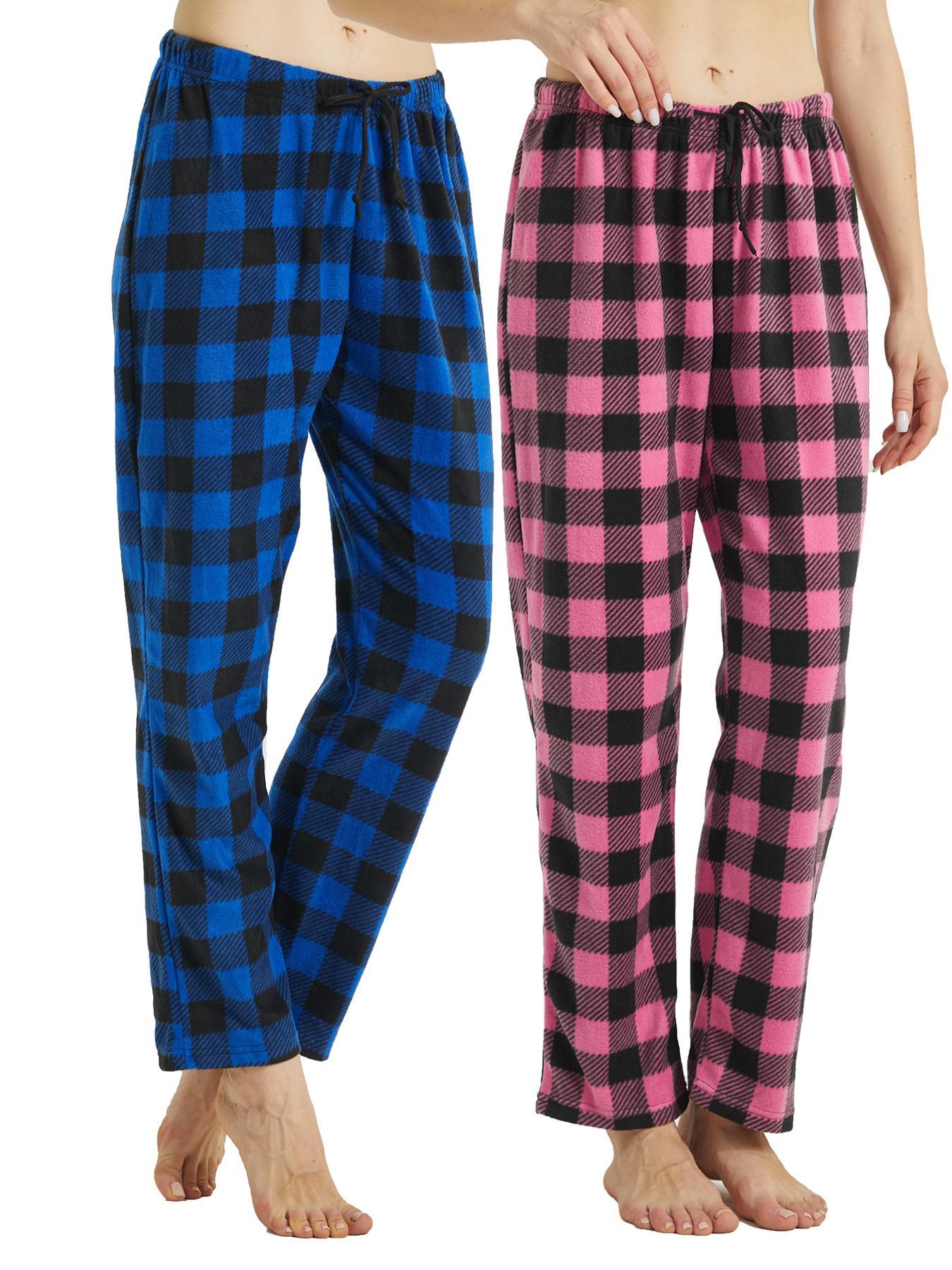 Women's Plaid Pajama Bottoms, Fleece Checked Pajama Pants, Soft Drawstring Lounge Sleep Pants for Women, Sleep Bottoms for Fall & Winter