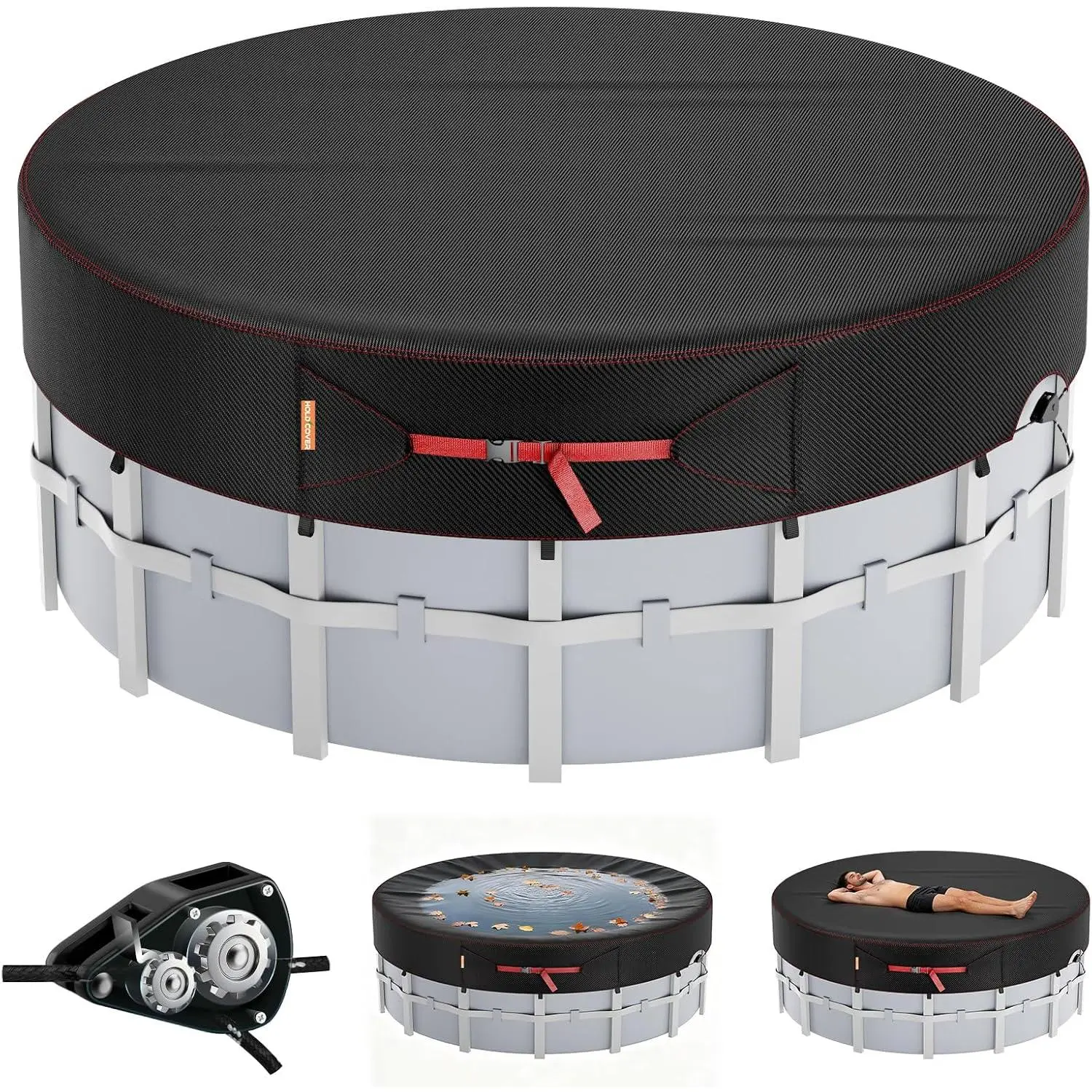 14Ft Round Pool Cover, Solar Covers for Above Ground Pools, Stock Tank Pool Cover Protector with Accessories, Round Hot Tub Cover Ideal for Waterproof and Dustproof
