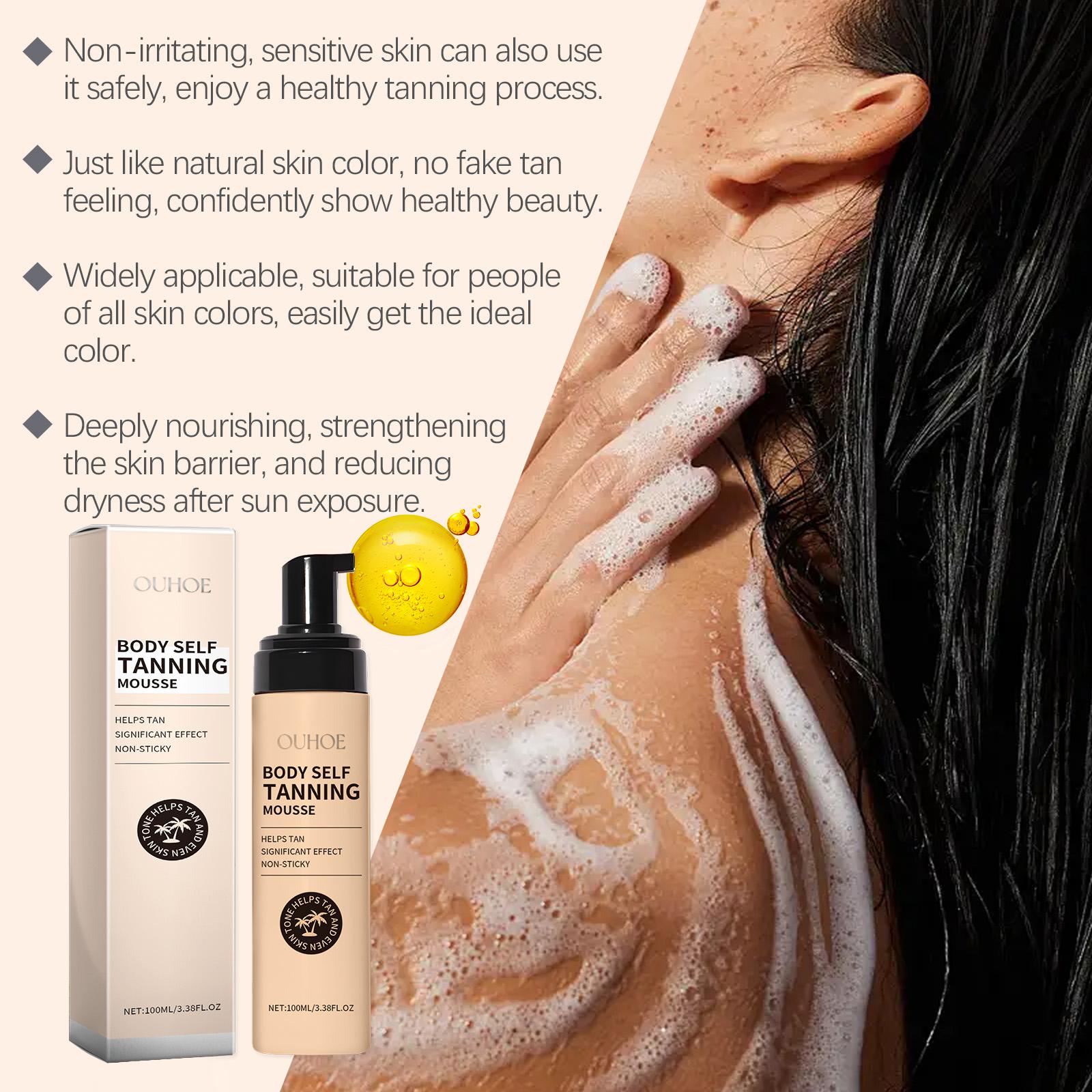 OUHOE Body Tanning Mousse, Sun-Free Indoor Self Tanner with Coffee & Coconut, Mousse Texture Streak-Free Natural Bronze, Fast Absorbing Non-Greasy Hydrating for All Skin oil shower tan self-tanning bronzing agent
