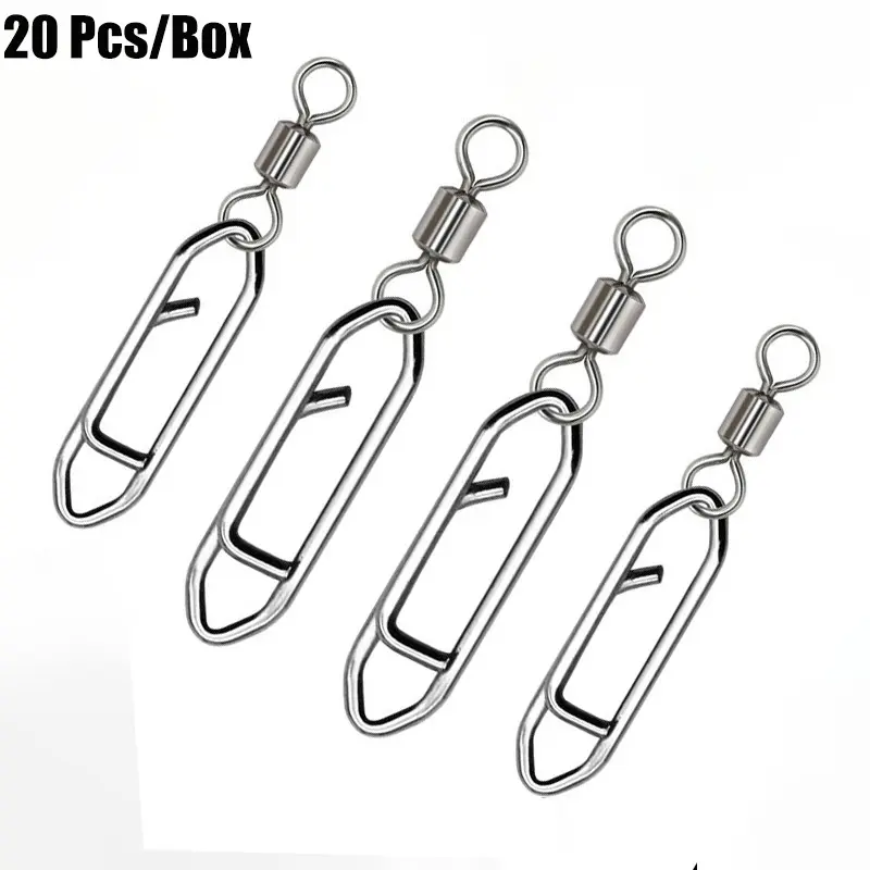 20pcs High Strength Fishing Swivel Snap Connectors, Stainless Steel, Quick Change Clips, Ball Bearing, Saltwater Freshwater Lures, Fly Fishing Accessories