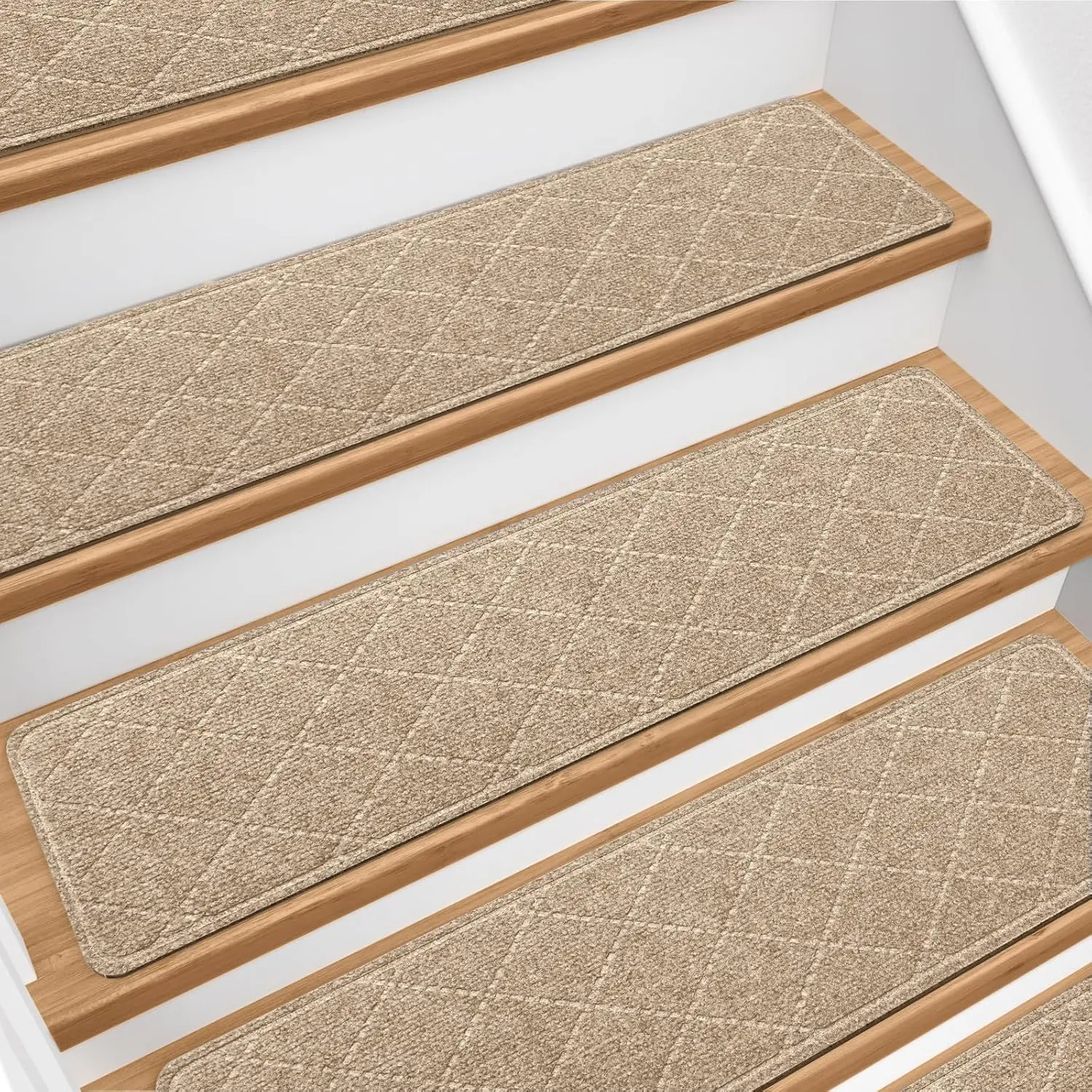 Stair Treads for Wooden Steps 4 count - 8’’ x 30’’, Non Slip Stair Runner, Machine Washable Stair Rugs Strips for  Pets and , Indoor Carpet for Stairs (Khaki)