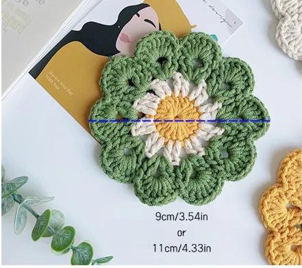 Small floral coasters, placemats, crochet heat-resistant mats, handmade milk cotton yarn balls, crochet set of 3, heat-resistant coasters, home kitchen dining room table decorations