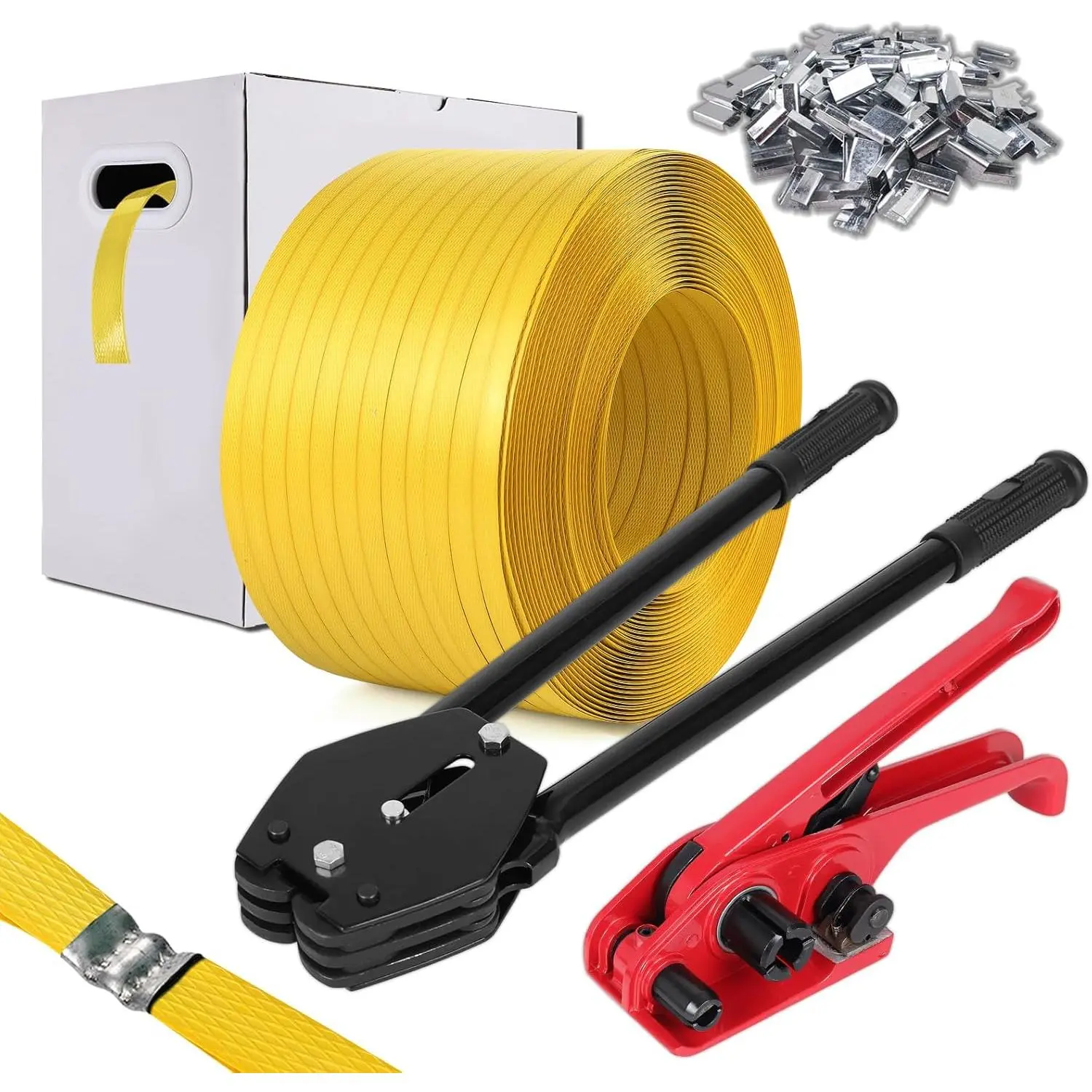 Banding Strapping Kit, Poly Strapping Kit, Packaging Banding Tool with 1/2" Width, 2600 ft Length Polypropylene Strapping Coil Roll and Dispenser Box – Certified 300 lbs Break