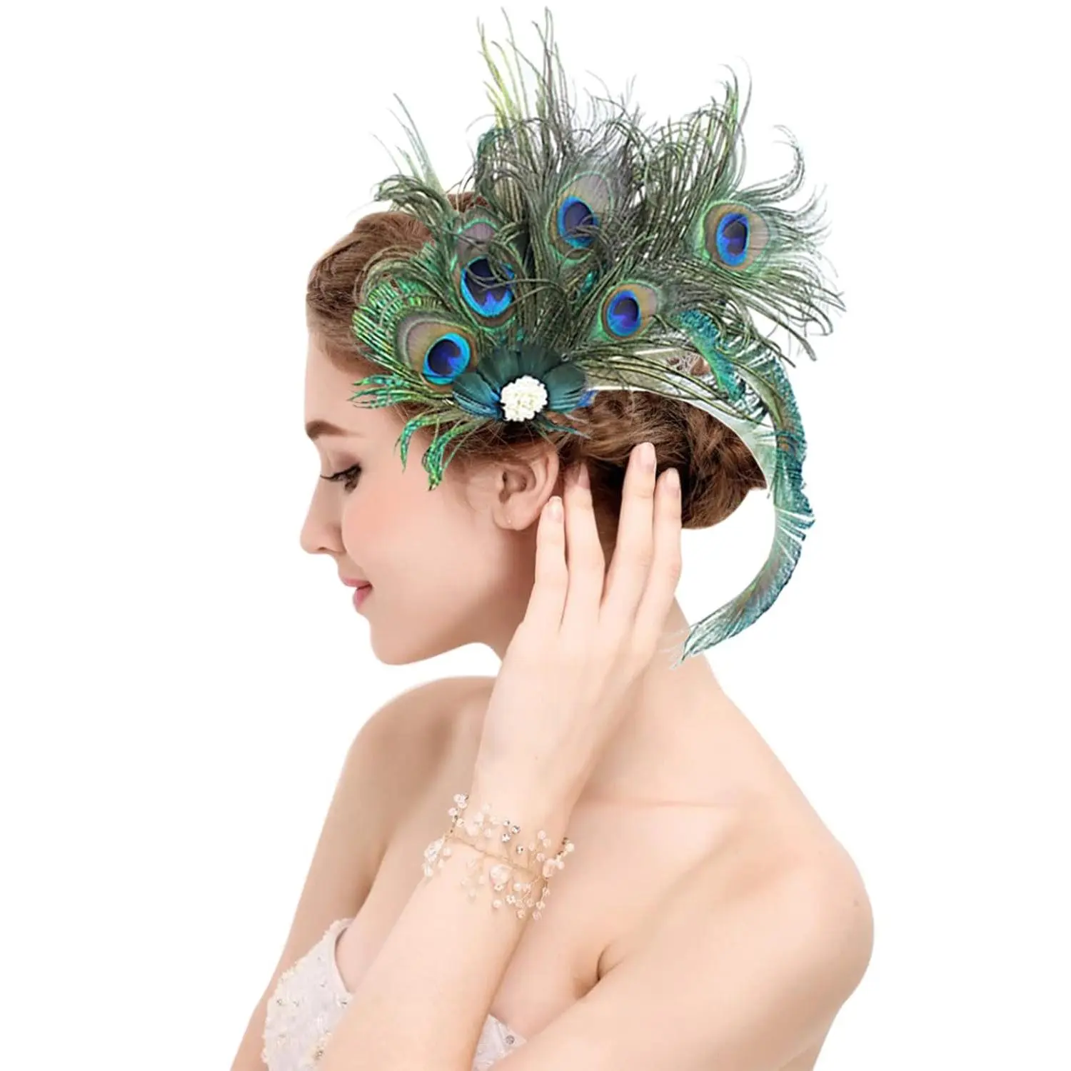 Z&X Peacock Feather Hair Clip Fascinator Hat 1920s Hair Accessories for Women Church Derby Halloween Headpiece