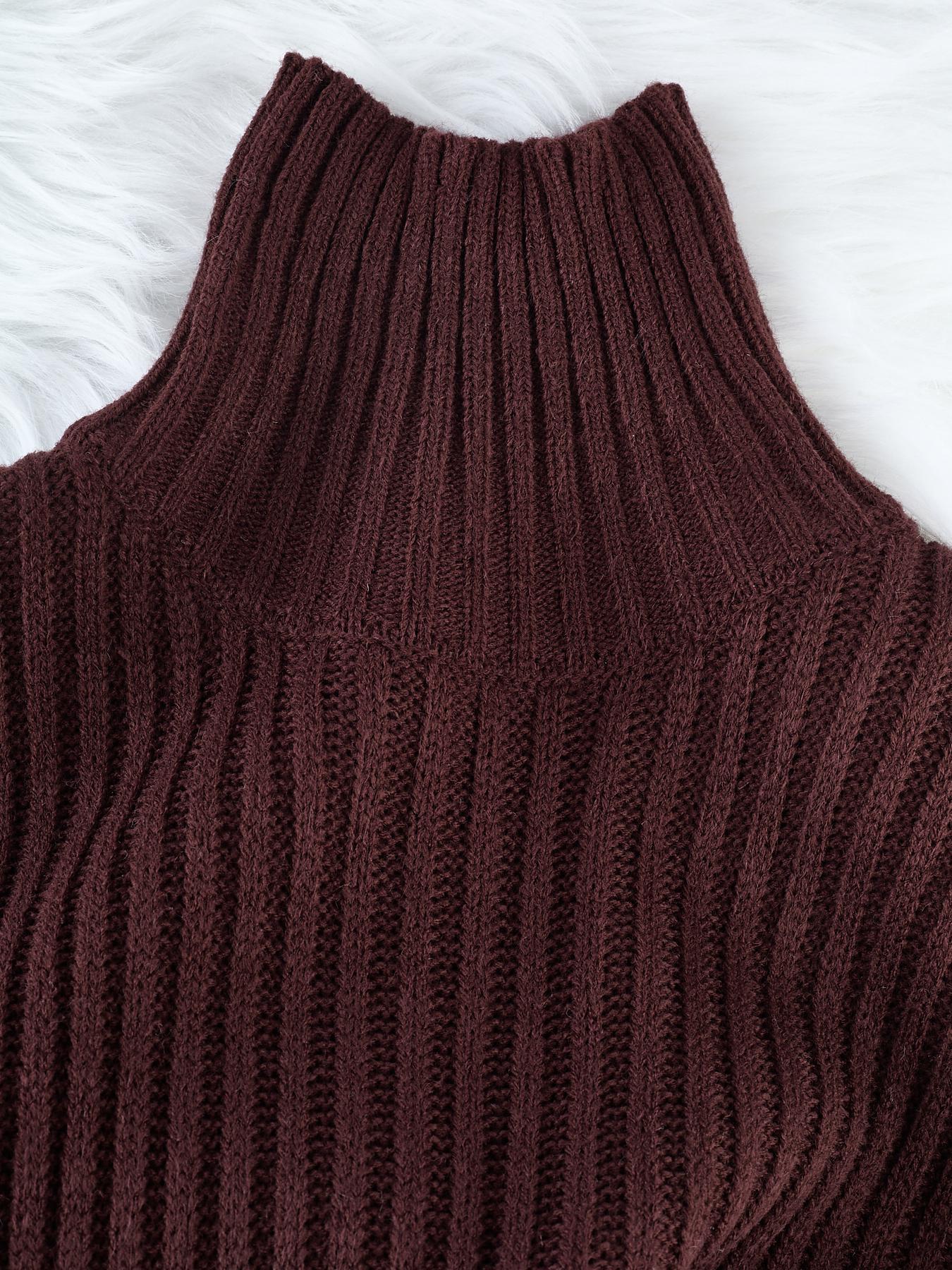 Elegant Women's Colorblock Knit Dress, High Neck Long Sleeve Mermaid Dress, Worn Alone or Layered, Fashion Fall & Winter Clothes