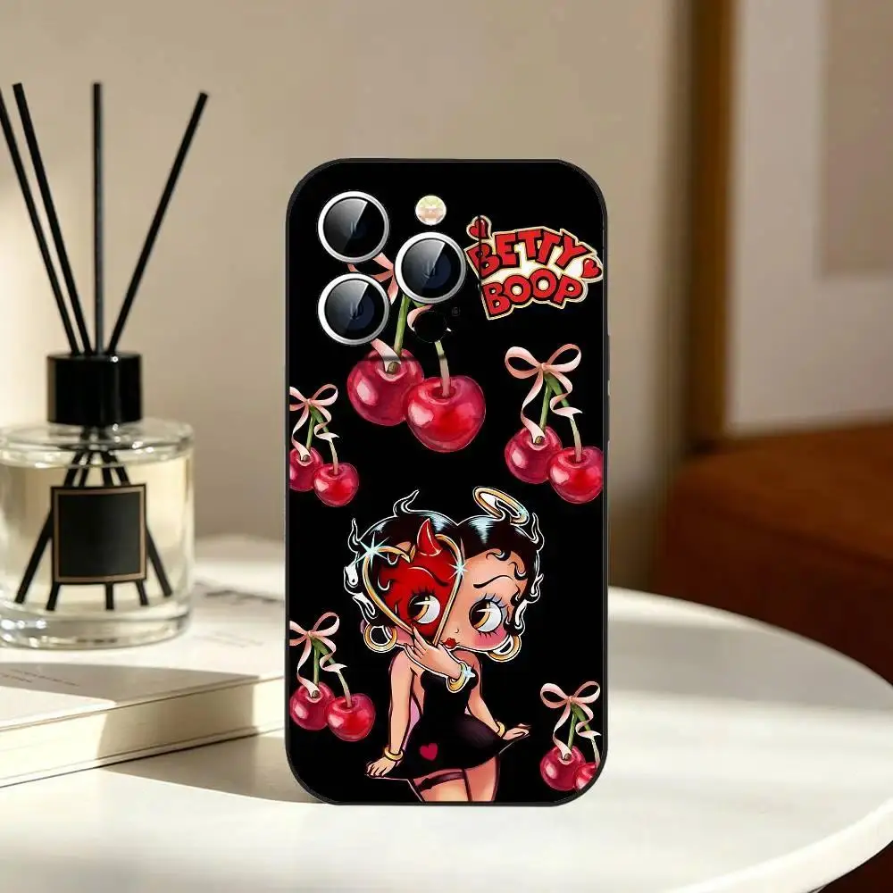 Cartoon B-Boop Slim Black Shockproof Phone Case For IPhone 17 16 15 14 13 12 11 X XS Max Pro Max Plus Samsung Galaxy S26 S25 S24 S23 S22