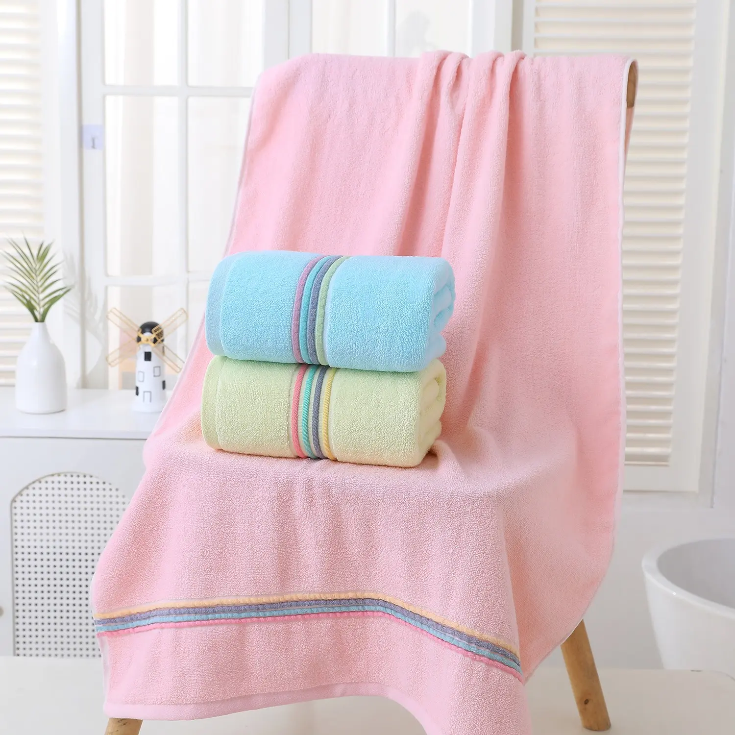 Large Cotton Bath Towel, Soft Absorbent Oversized Bath Sheet, Solid Color Quick Dry Wrap Towel for Shower, Bathroom, Pool, Beach, Gym and Home, Lightweight Toweling Blanket for Adults