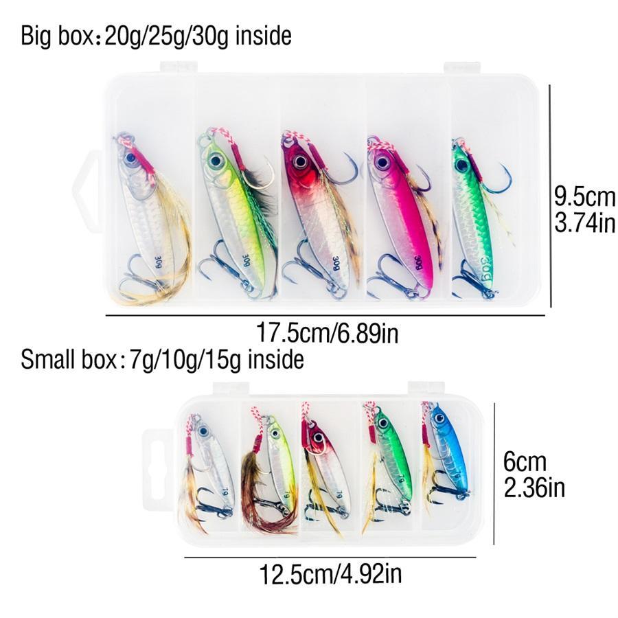 Artificial Fishing Lure Kit, 5 Counts/set Metal Jig with Treble Hook, Slow Jigging Lure for Fishing, Saltwater Artificial Bait for Fishing