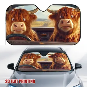 1pc 2D FLAT PRINTING Driving Highland Cows Car Sun Visor, Perfect for Any Stop, Helps Reduce Temperature Buildup and Maintains a Cool Environment, Vehicle Cooling, Car Accessories, Fun Design, Stylish Visor, Sturdy Construction, Durable Visor