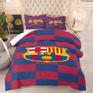 FC Barcelona Emblem Printed Comforter Set,Including 1 Quilt and 1 or 2 Pillowcases without Pillows,Suitable as a Gift for Football Fans,Soft and Warm Bedroom Decoration for Boys,Teenagers and Adults, Soft Bedding Sets