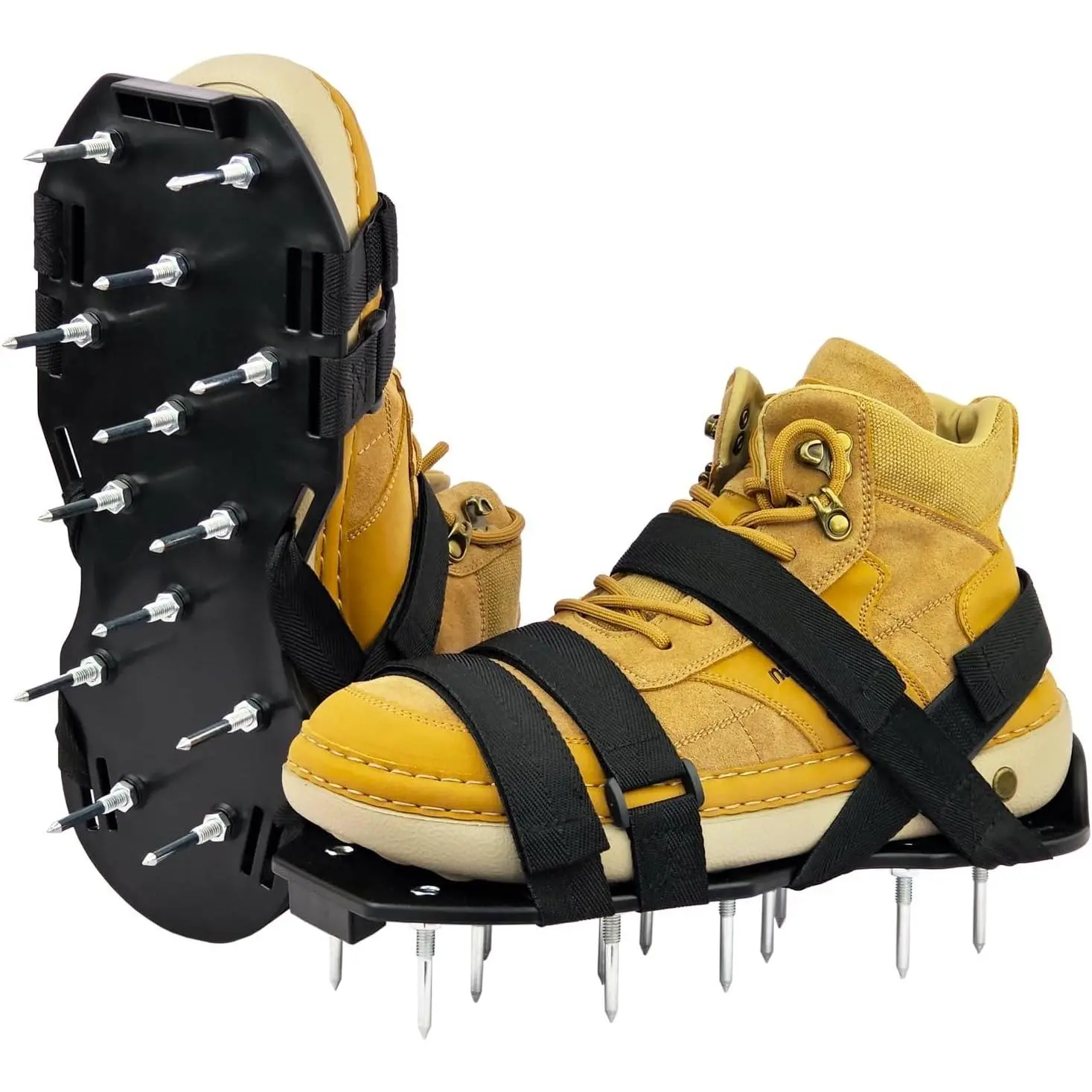 Lawn Aerator Shoes, Aerator Lawn Tool One Size Fits All for Yard Patio Lawn and Garden, Newly Upgraded X-Shaped 8-Strand Straps, Steel Spikes for Soil Aeration