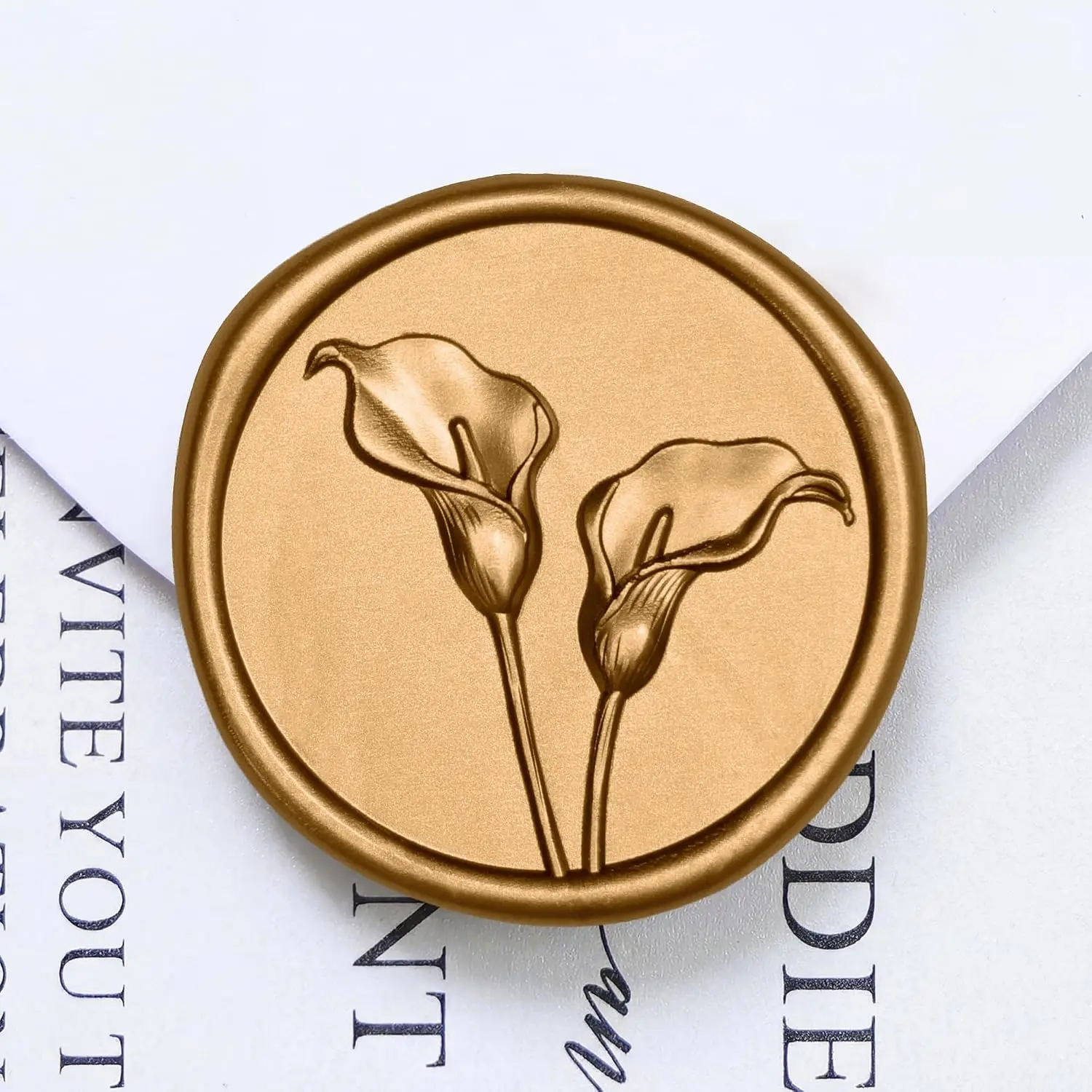 Wax Seal Stickers -  Calla  Floral Wedding Invitation Envelope Seal Stickers, 50 count Self- Adhesive Antique  Flower Wax Seals,  for Bridal Shower,  Wrapping