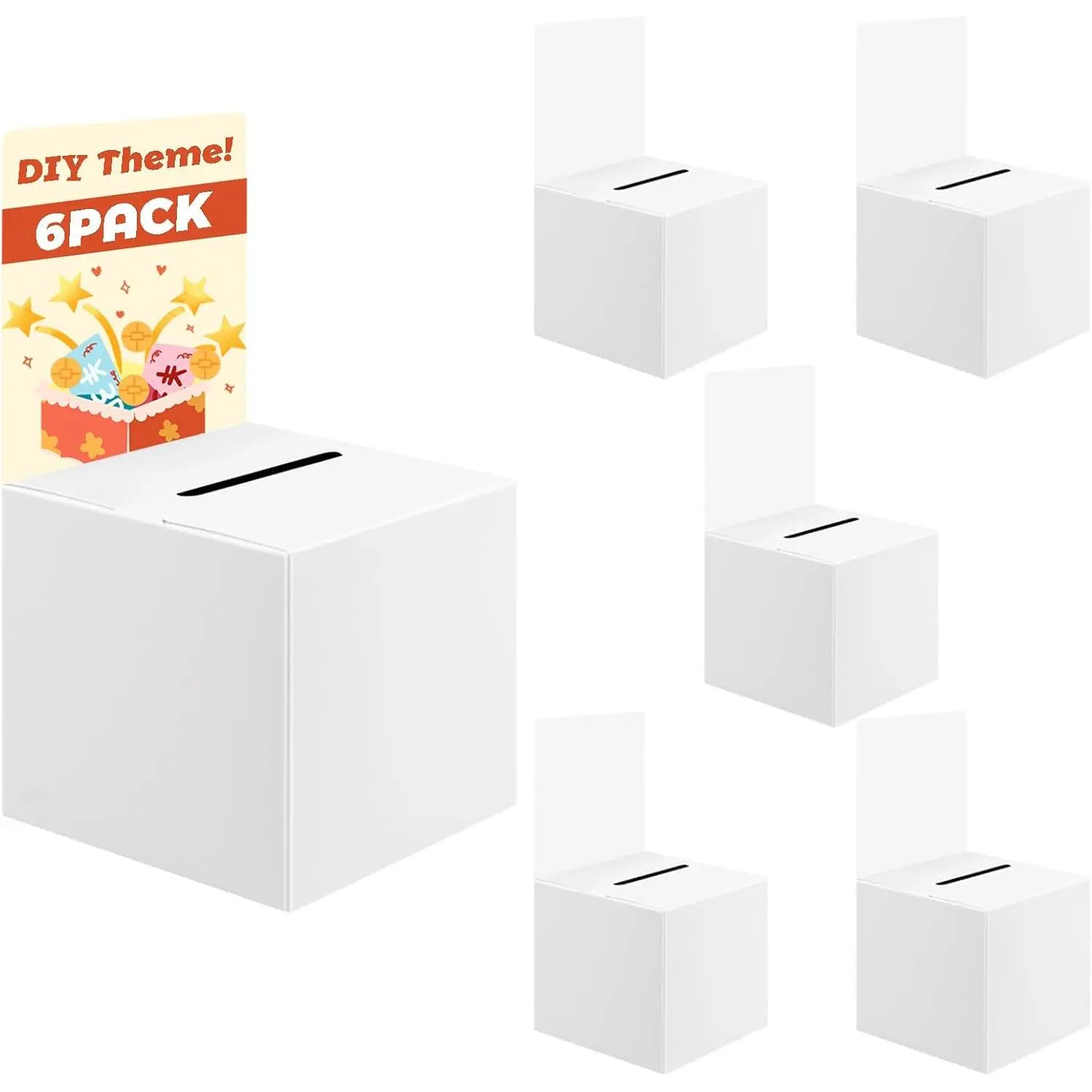6 Pack Cardboard Ballot Boxes with Slot 6 x 6 x 6 Inch | Suggestion Boxes for Collecting Tickets, Ballots, Donations and Feedback Cards at Fundraisers, Parties and Events