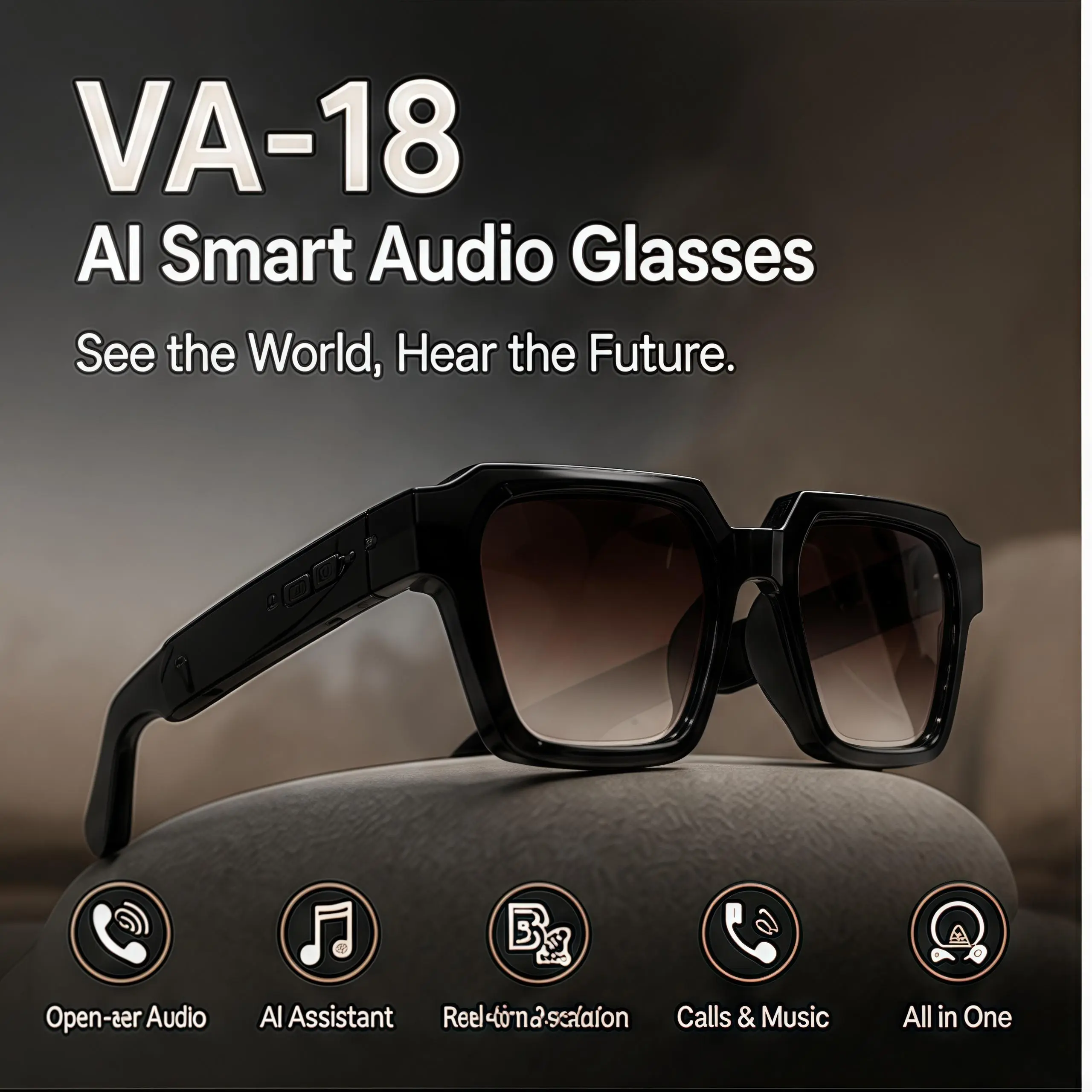 VA 18 AI Interpretation Smart Glasses,160 Languages, Chat GPT,Audio Glasses for Men And Women,Microphone And Speaker, HD Voice Calls And HIFI Music Quality,Hands-Free Calling,Color Changing Lens, Suitable for Riding,Driving,Travel,gift translator new