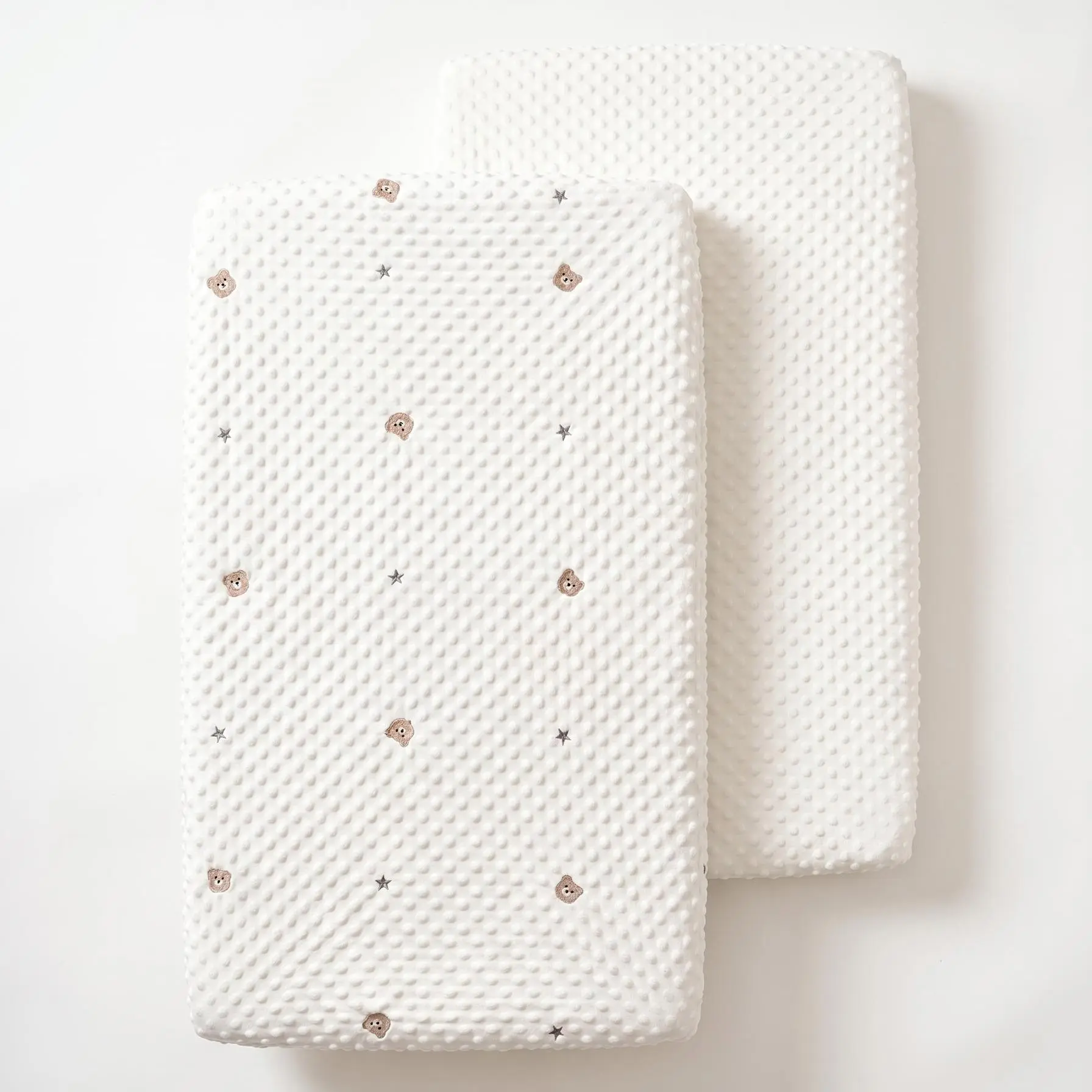 2 Pack Baby Cot Fitted Sheets, Soft & Breathable Polyester Mattress Covers, Elasticated Stretch Fit, Cute Bear & Star Pattern, Baby Nursery Bedding, Crib Bedding