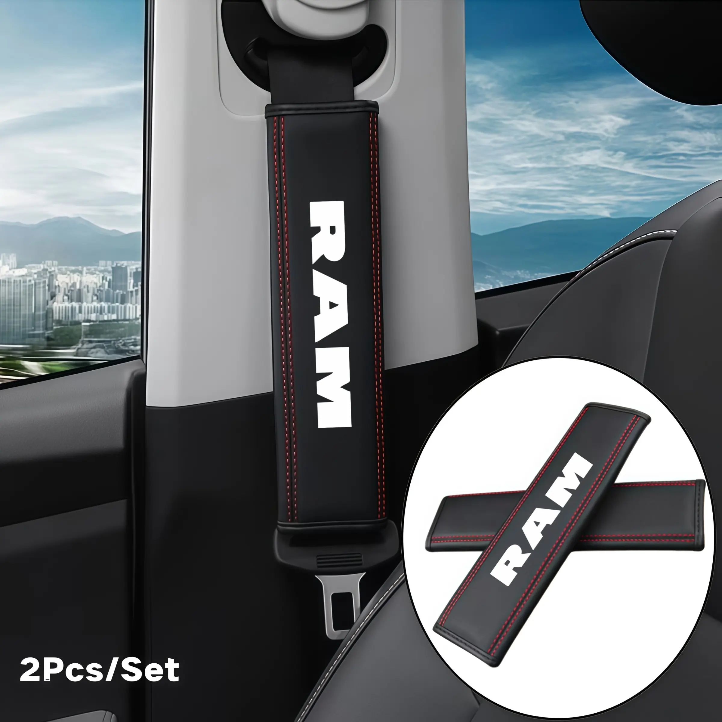 2pcs Car Leather Seatbelt Shoulder Protector, Neck Support Breathable Soft Comfort, Universal Fit for RAM Models, Automotive Accessories, Auto Interior Accessories