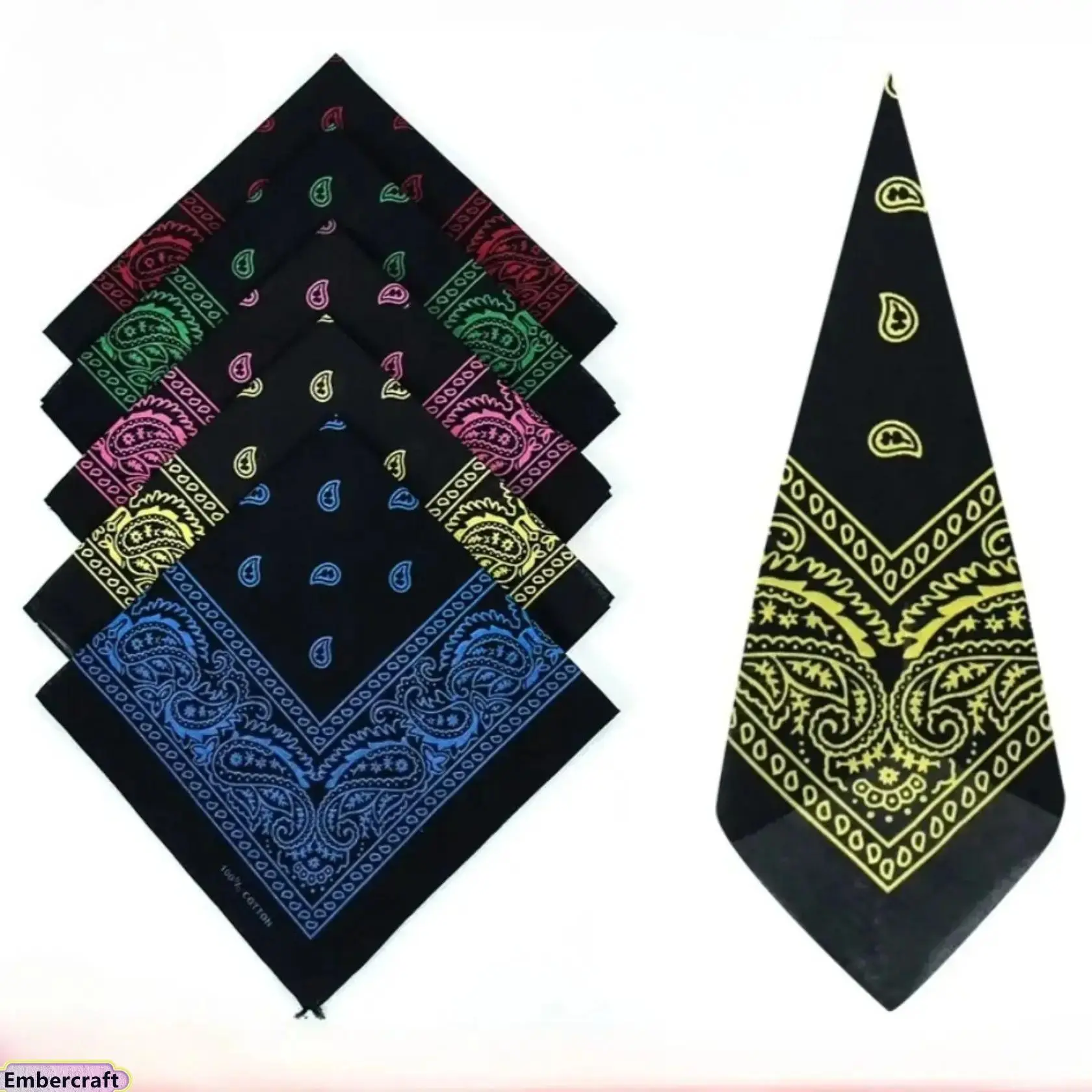 Unisex 5PCS Square Paisley Cotton Bandanas Set, Vintage Western Head Scarf Hair Wrap with Bandana Shape, Soft Breathable Sweat-Wicking for Biker, Hiking, Everyday Wear, All-Seasons
