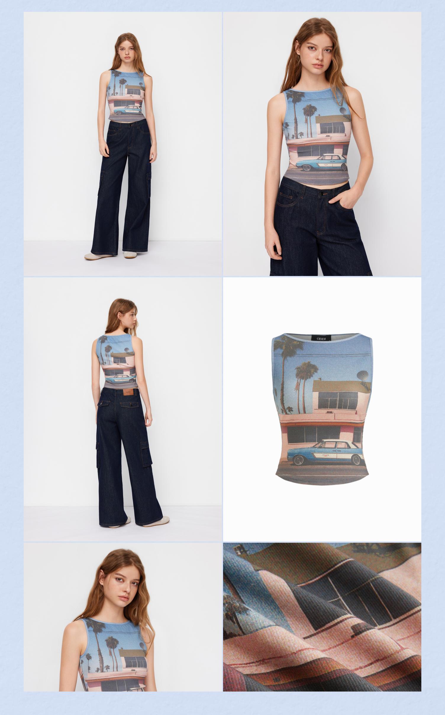 Cider Cotton-blend Boat Neck Graphic Tank Top SummerWins - TikTok Shop