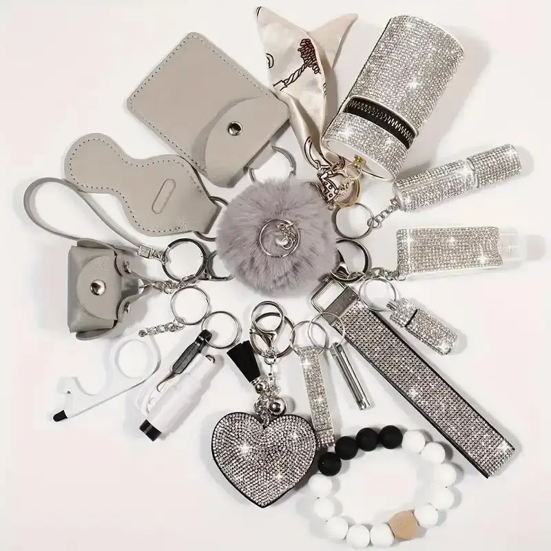 Avant-garde fashion accessories Safety Full Set, Self Security Set With Personal Alarm, Protective Accessories Gift For Women daily uses Fuzzy Keychain Puffies Keychain