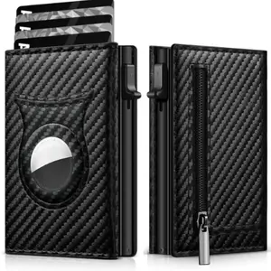 PU Leather Men's Carbon Fiber Rfid Wallet, Zippered Card Holder, High-Quality Pocket Wallet, Father's Day Gift Wallet