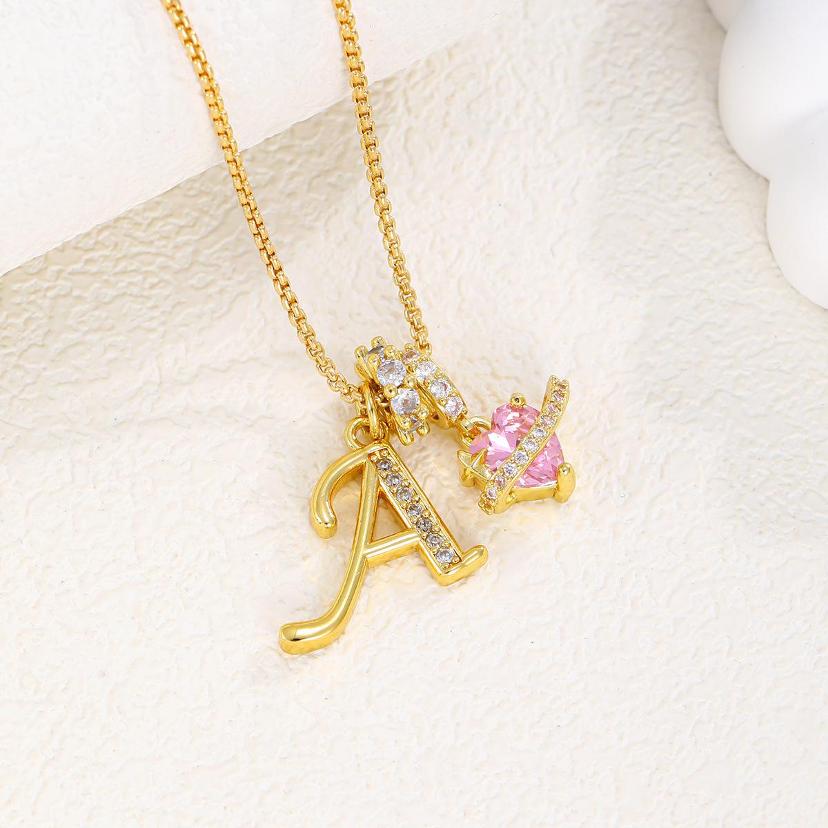 Art Design Letter Necklace Gold 3-Layering Initial A-Z Letter Pendant Necklaces for Women Snake Chain Choker Pink Heart Zircon Adjustable Length Necklace Jewelry For Christmas