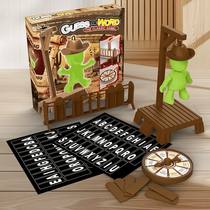 Classic Word Guess Board Game, Rotating Wheel Puzzle, Detachable Figures, Family Educational Toy, Party Table Game, Gift for 2-4 Players
