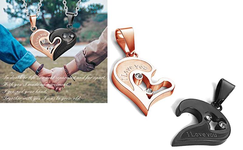 2pcs Couples Necklace Stainless Steel Heart Puzzle Matching Love Pendant Necklaces Jewellery Set Gifts for Him Her for Mother's Day Anniversary