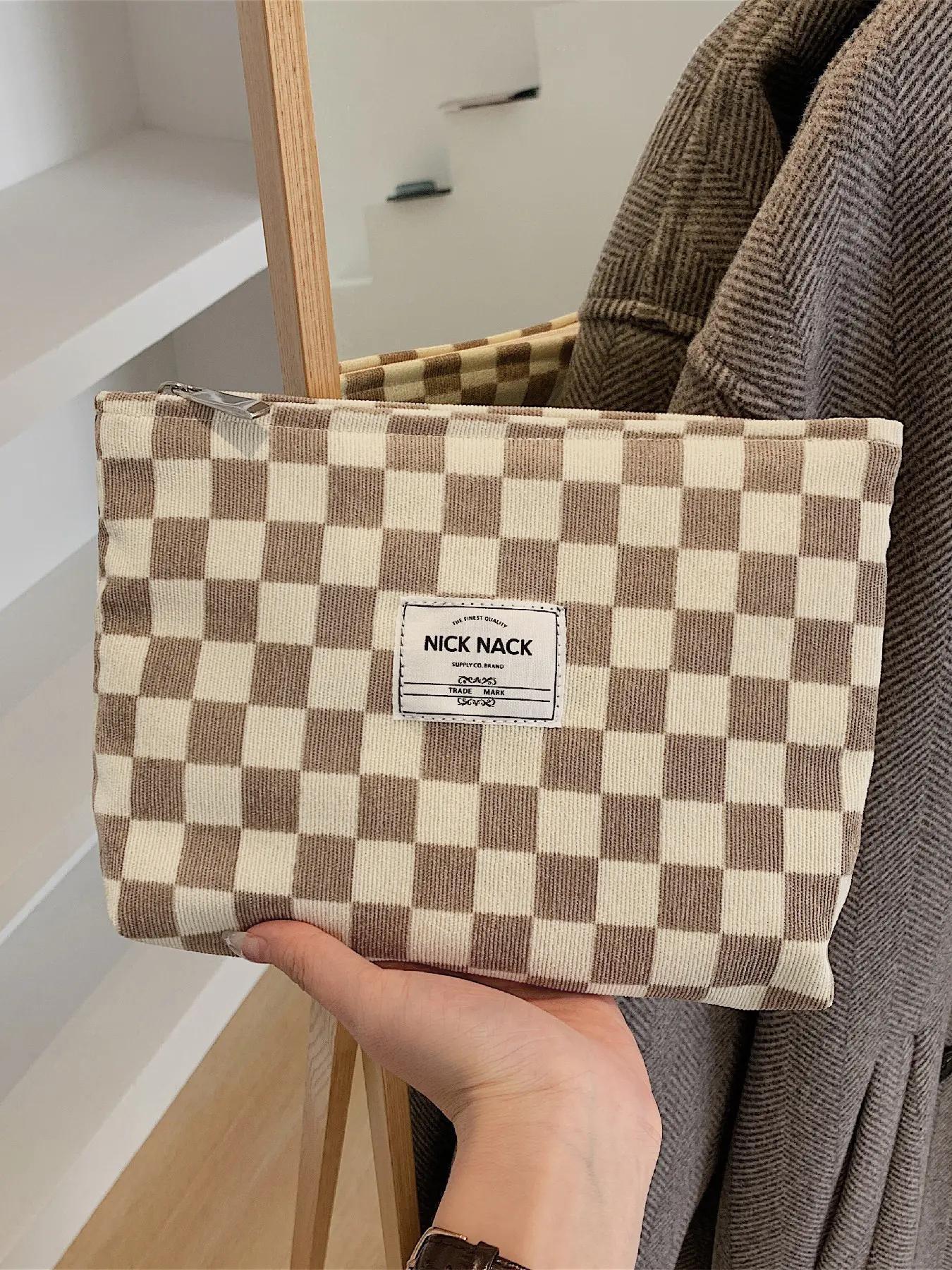 Plaid Pattern Makeup Bag, Fashionable Makeup Bag, Zipper Makeup Organizer Pouch, Versatile Cosmetic Storage Bag, Travel Cosmetic Bags, Handheld Cosmetic Pouch, Great for Skincare, Lotion, Cream, Lip Balm