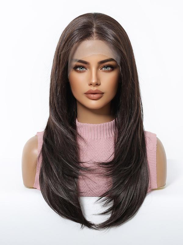 13x6 HD Transparent Lace Front Wig 22Inch Deep Brown Color Synthetic Lace Wig Glueless Lace Wig High Temperature Chemical Fiber Daily Wear&Christmas&Music Festival&Party&Halloween-Natural Look & Comfort Fit